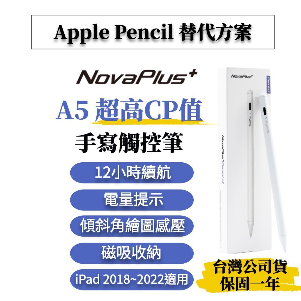 【NovaPlus】 Pencil A5 High-Value Stylus for Apple iPad (Prevents Accidental Palm Touch)