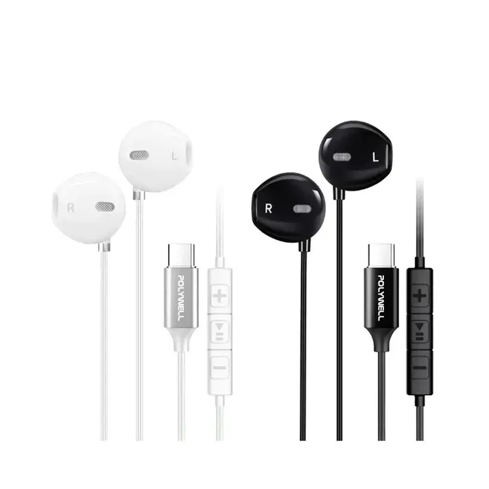 【POLYWELL】Type-C In-Ear Wired Headphones with Microphone, DAC Decoding, Surround Sound, In-line Controls, Compatible with iPhone 15