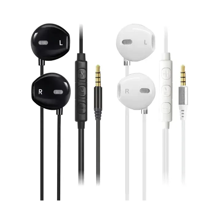 【POLYWELL】3.5mm in-ear wired headphones with microphone, button-operated in-line controls, synchronized volume, and carrying case. Compatible with Android phones.