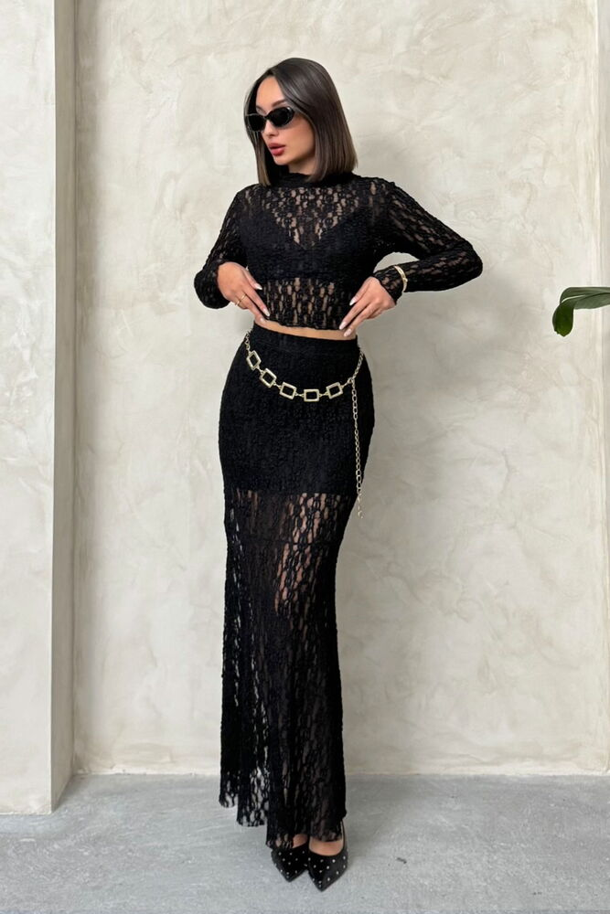 Midnight Elegance by AroeFashion - Zwarte Kant Maxi Rok Dames