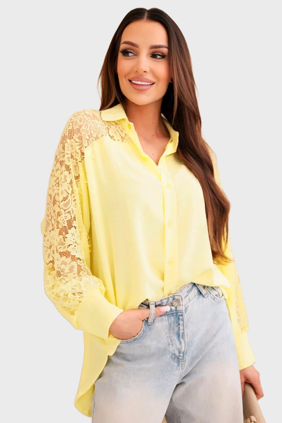 Gele Blouse Dames met Kant – Oversized Elegante Blouse