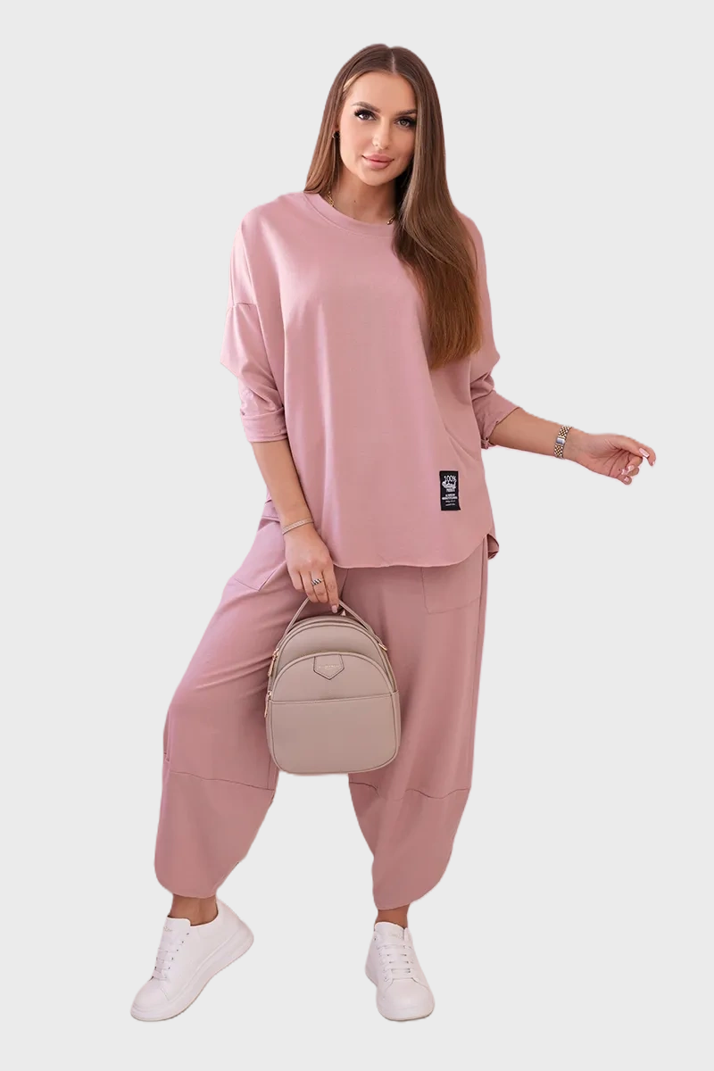 Oudroze katoenen comfy set met ballonbroek