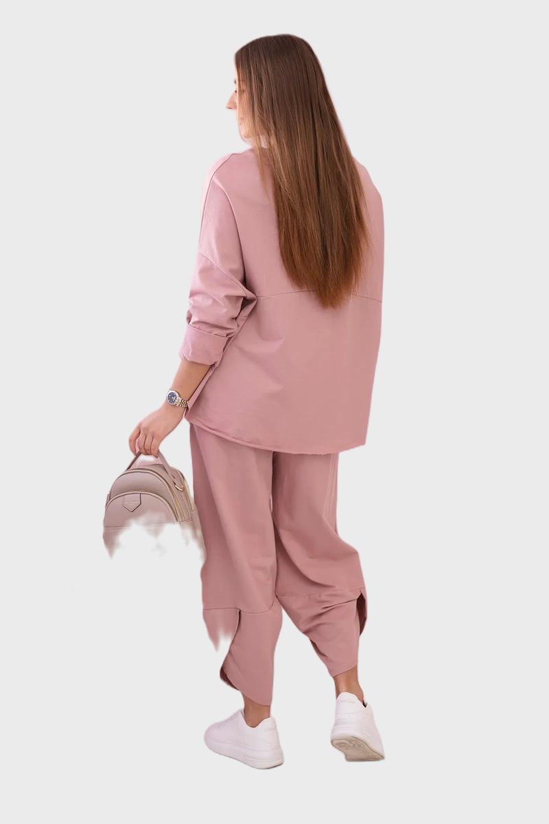 Oudroze katoenen comfy set met ballonbroek