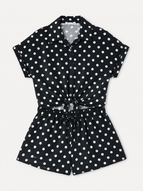 Dames zomer set met stippenprint – blouse en short zwart/wit