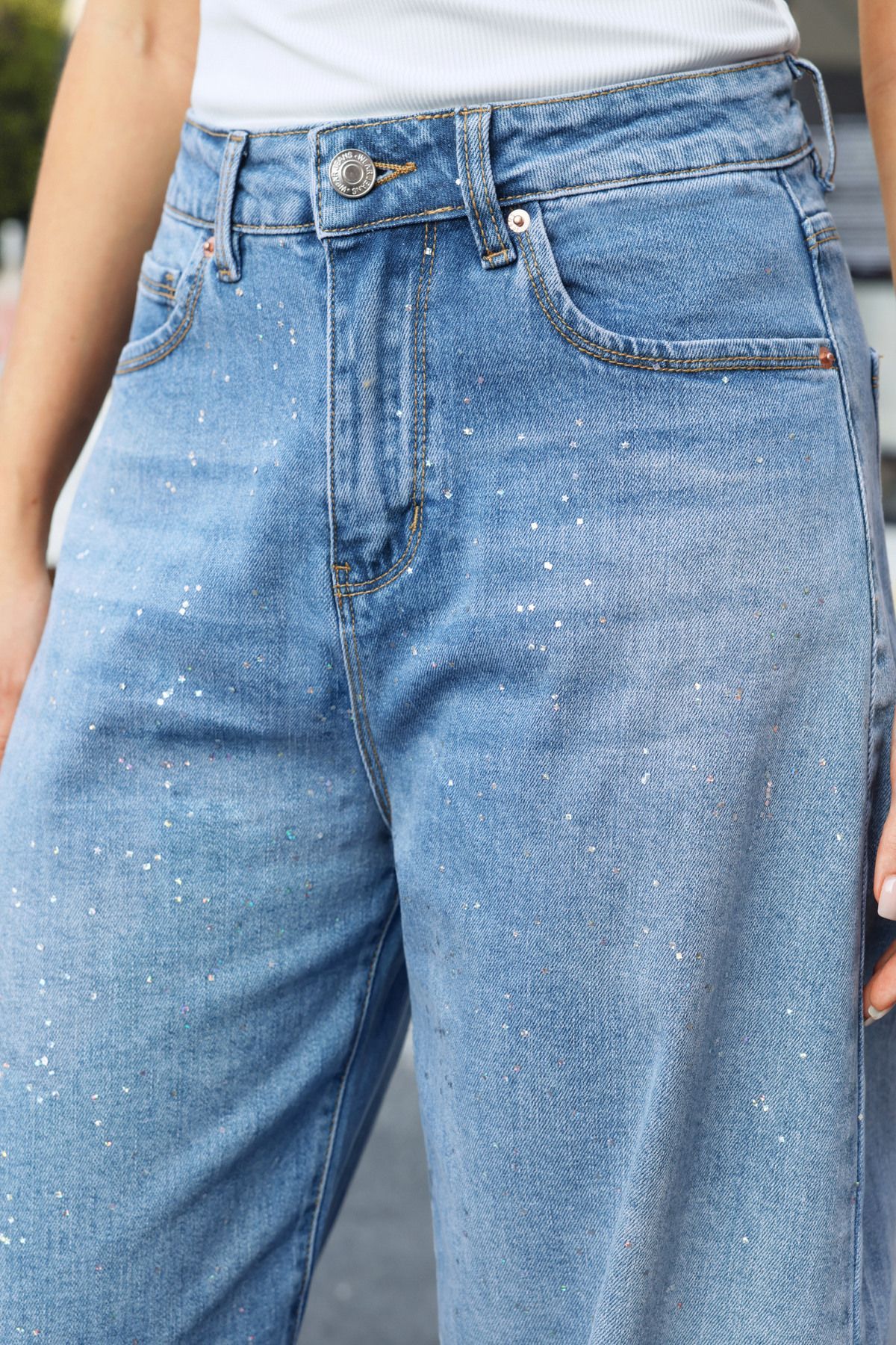 Jewelly Dames Glitter High Waist Balloon Jeans Denim Broek
