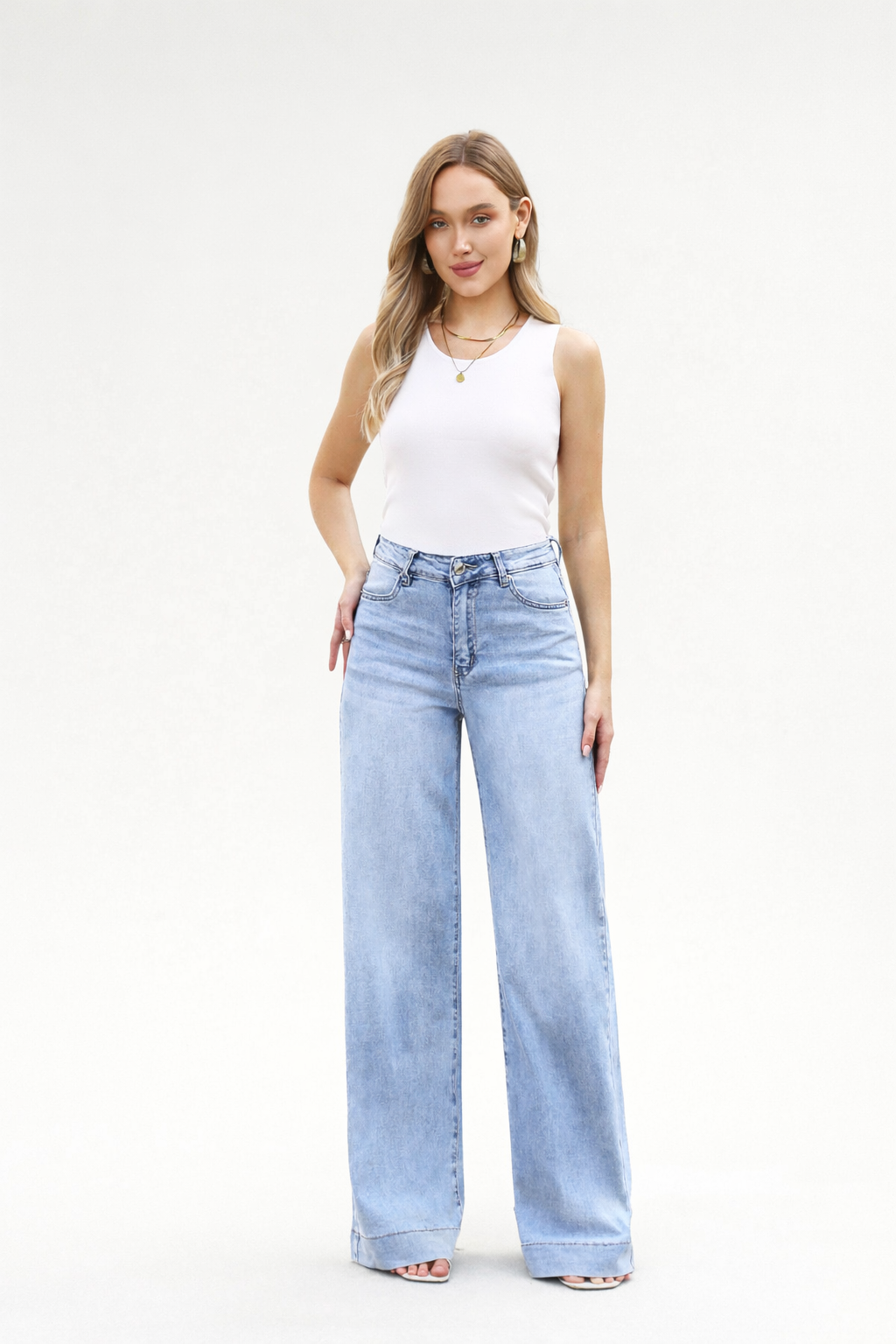 Jewelly extra lange wide leg jeans dames – tall model lichtblauw