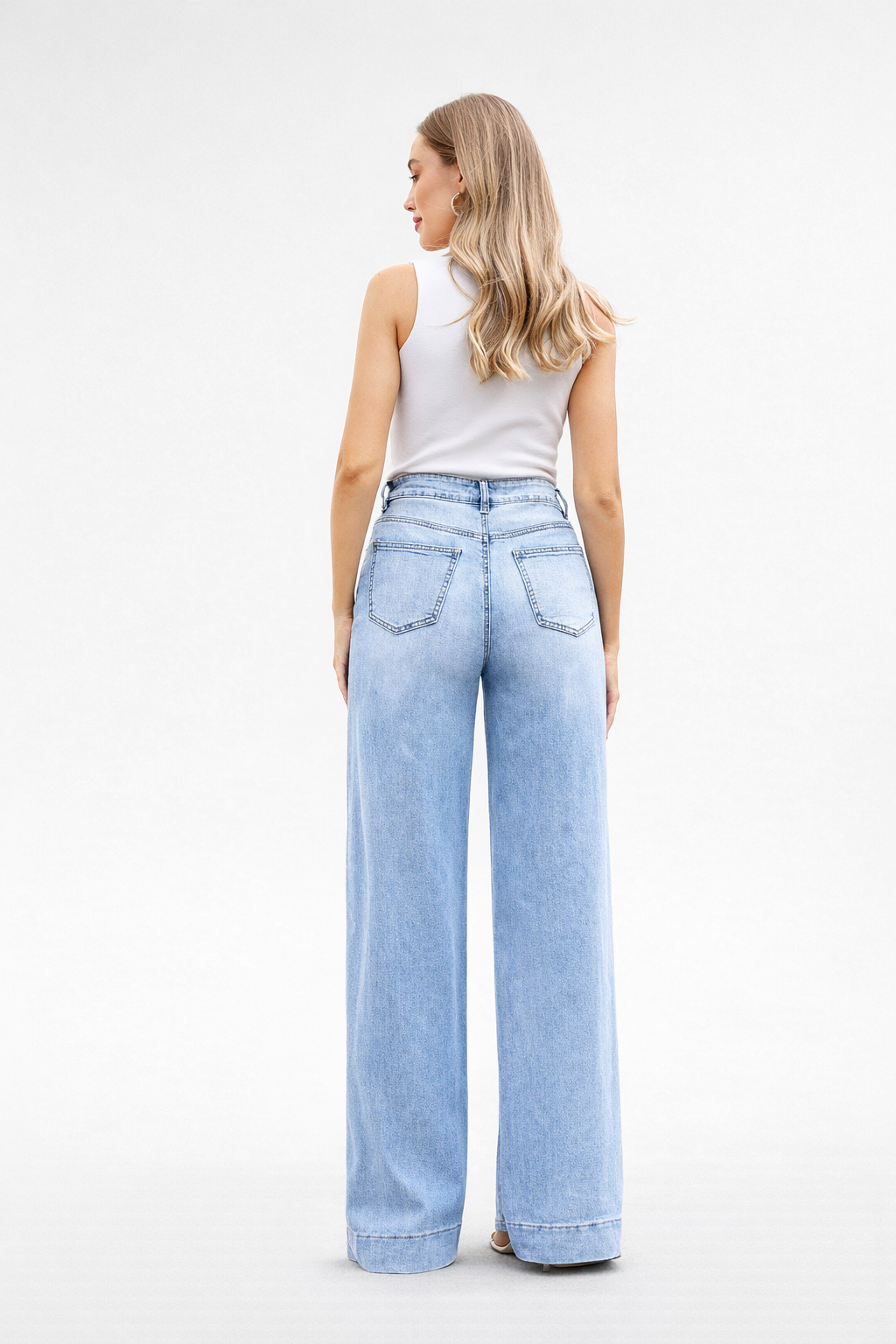 Jewelly extra lange wide leg jeans dames – tall model lichtblauw