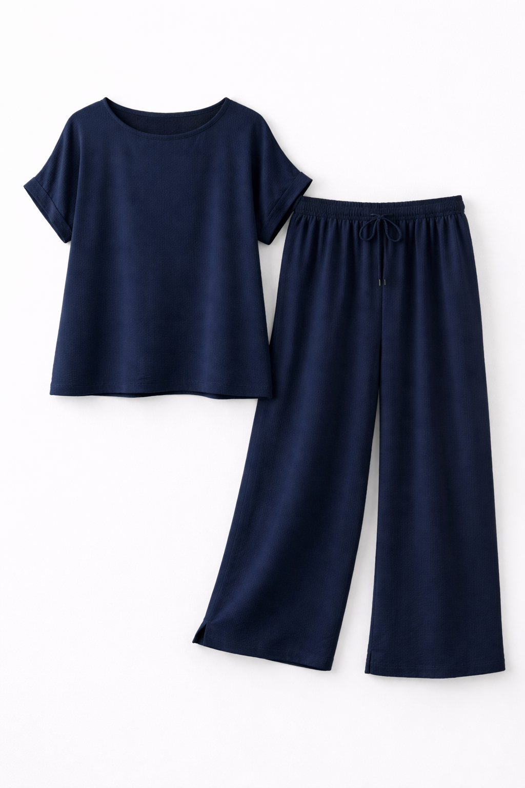 Donkerblauwe Lounge Set Dames Wide Leg Broek & Top – Comfort Fit Elastische Taille