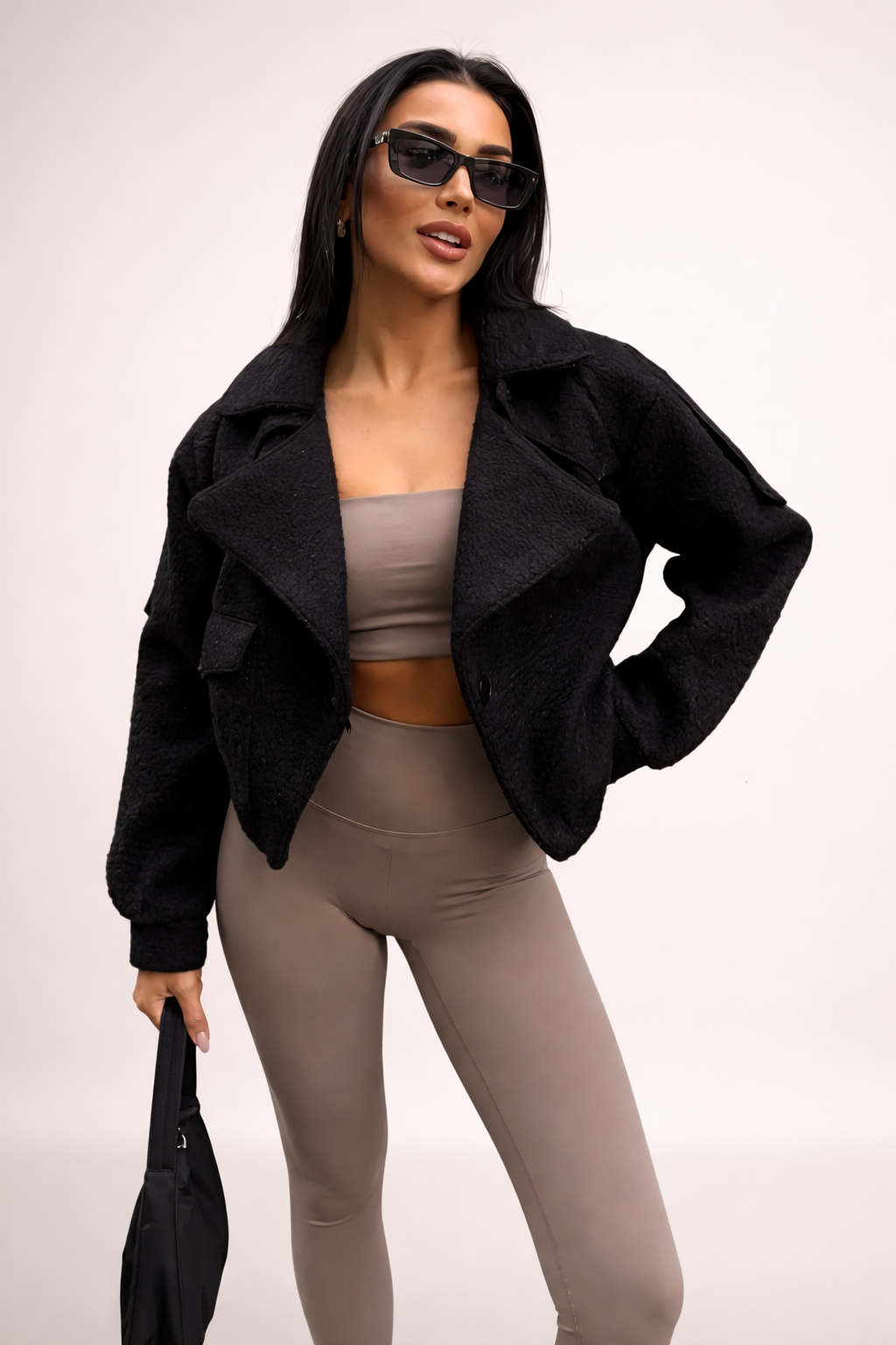 Zwarte Teddy Jacket Dames – Luxe Korte Jas met Oversized Fit