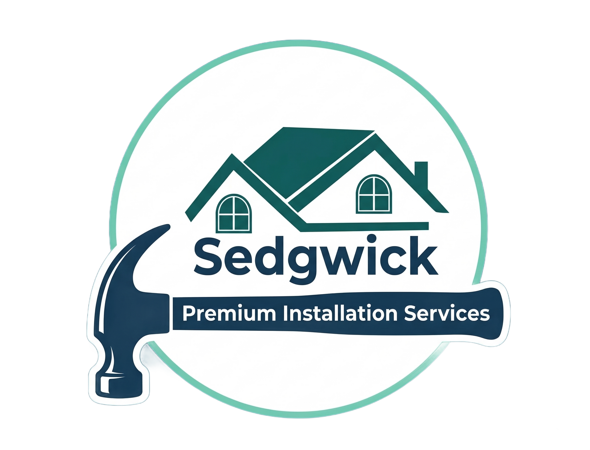 Logo for Sedgwick Premium Installation Services, featuring orange house and home improvement icons on a dark blue background.
