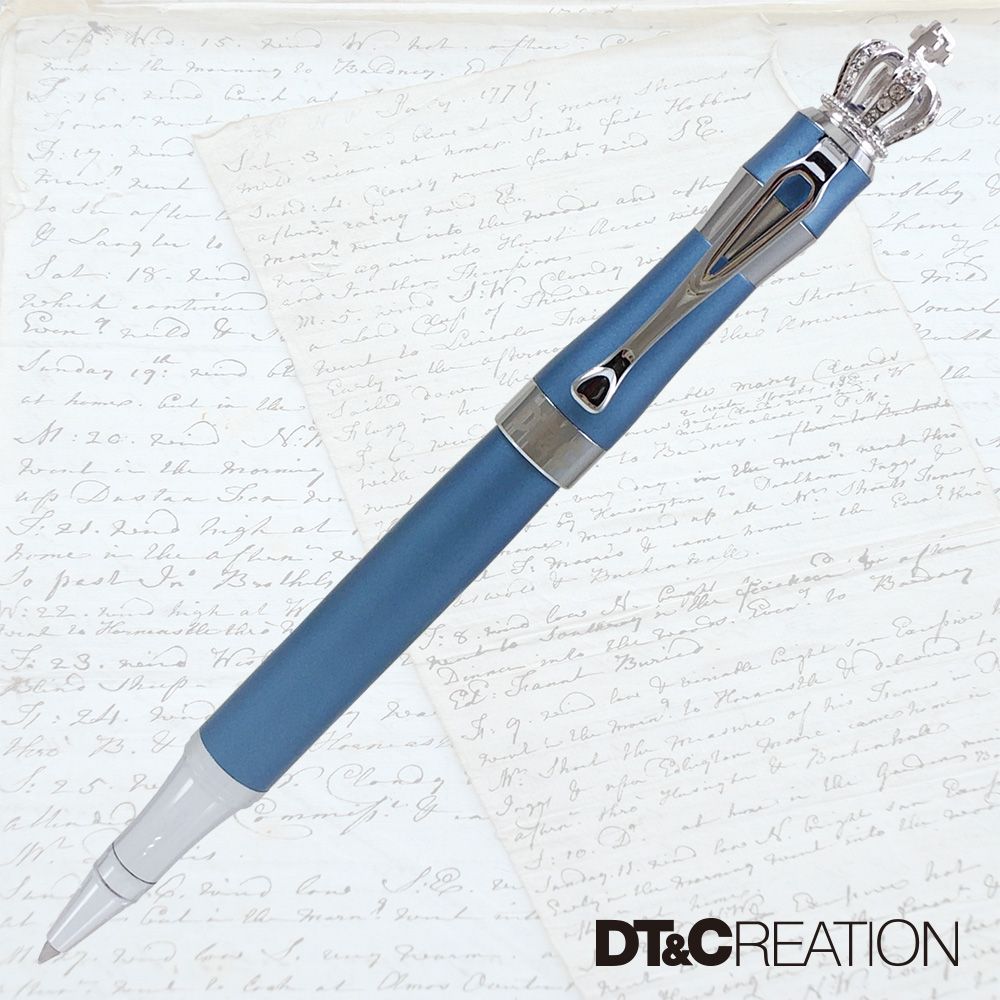 【DT&CREATION】龍行天下皇冠鋼珠筆 - 藍/銀