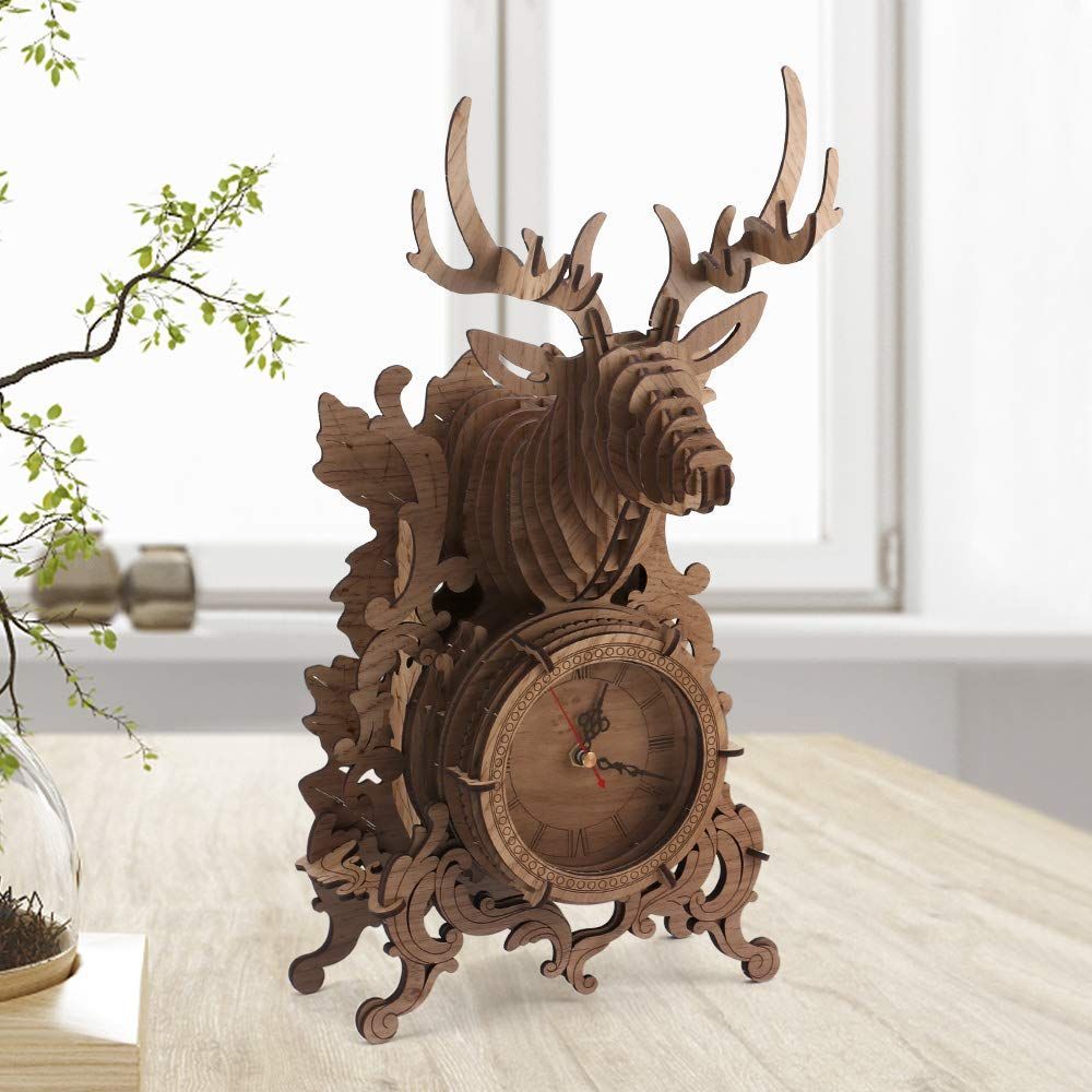 Reloj de reno de madera con rompecabezas 3D