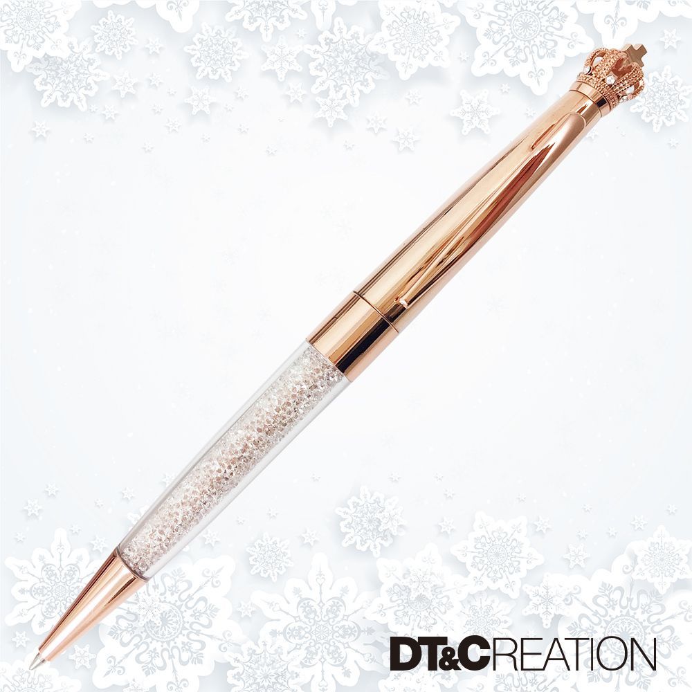 Bolígrafo de cristal DT&CREATION en oro rosa - Incluye collar (Bolígrafo de cristal de marca austriaca)