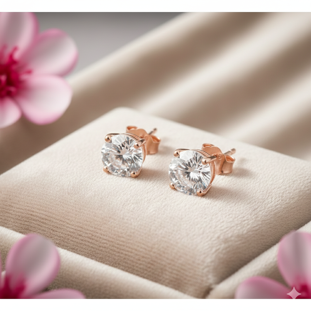 Pendientes brillantes de plata de ley 925 de DT&CREATION JEWEL - Oro rosa