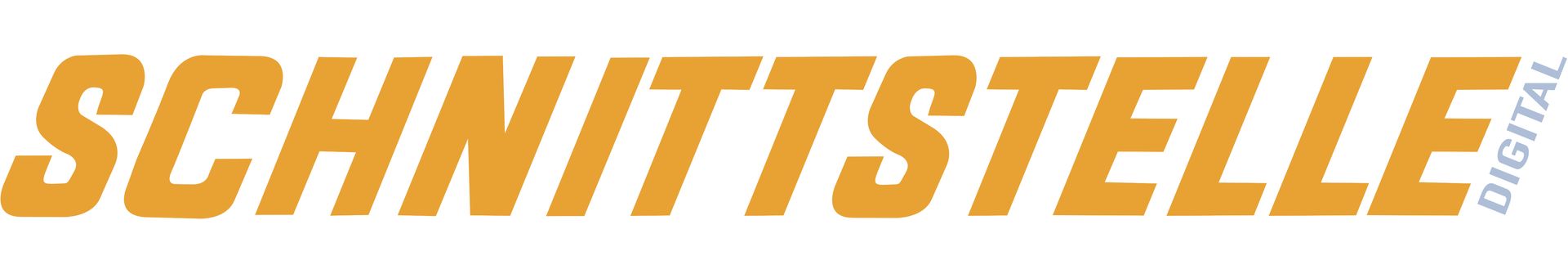 Orange wordmark “SCHNITTSTELLE” in bold italic text on a white background