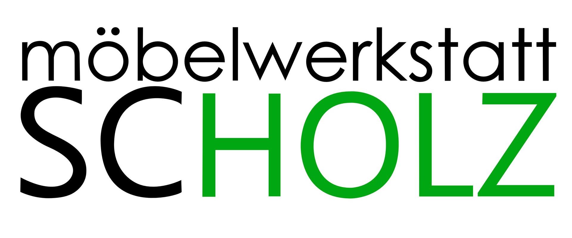Logo der Möbelwerkstatt Scholz in schwarzer und grüner Schrift auf weißem Hintergrund