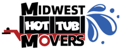 Midwest Hot Tub Movers logo with red moving truck and blue water splash