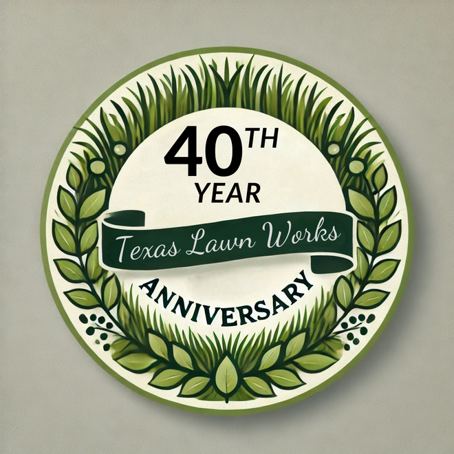 A 40th anniversary logo for texas lawn works
