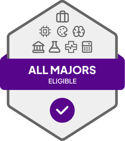 Badge with blue banner: