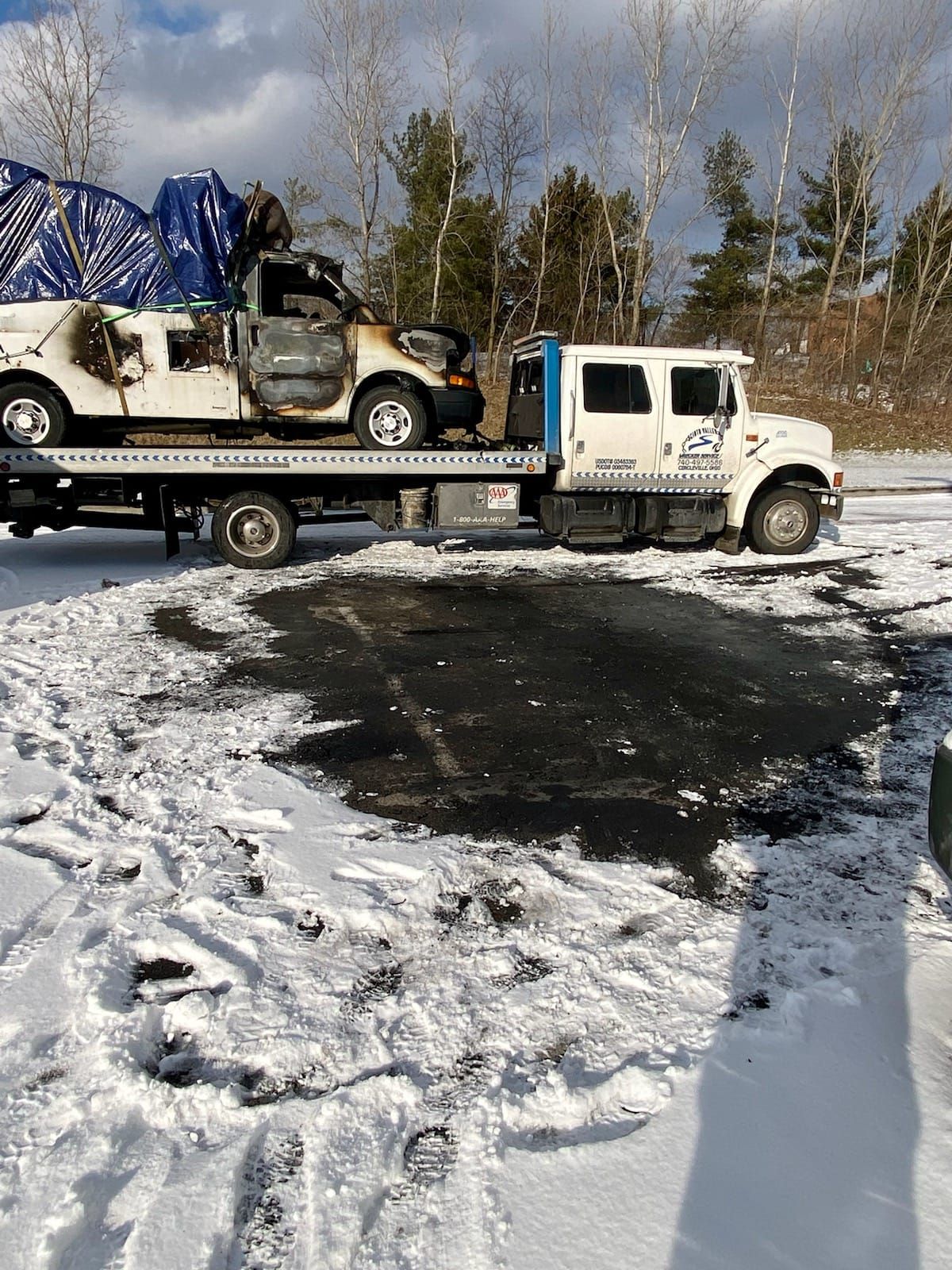 Tow truck is towing a car