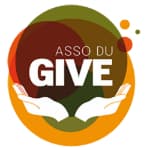 A logo for asso du give with two hands holding a ball.