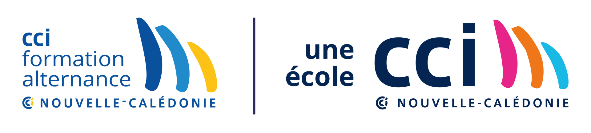 CCI formation alternance Nouvelle-Calédonie and une école CCI Nouvelle-Calédonie logos with blue and orange accents