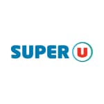 The logo for super u is blue and red on a white background.