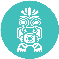 A white tiki icon in a blue circle on a white background.