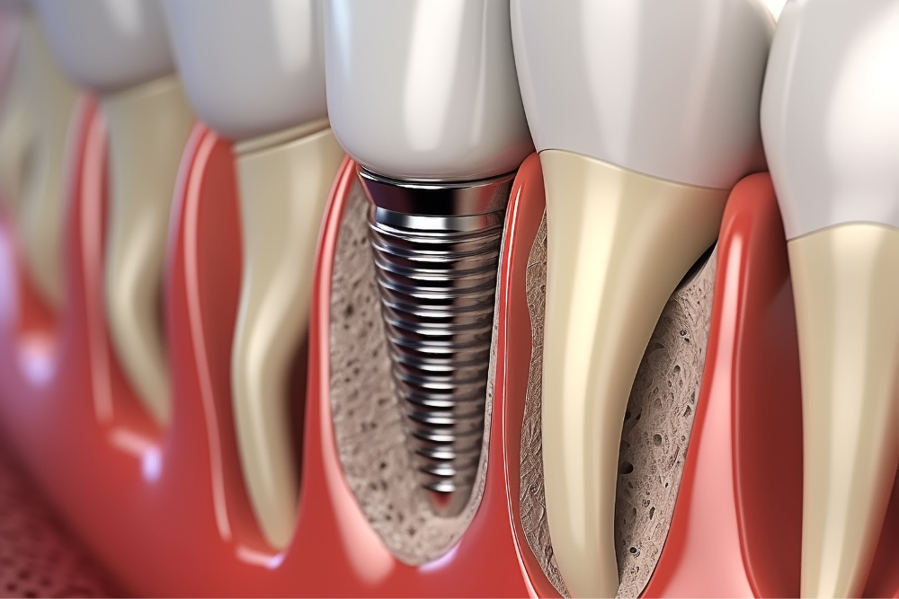 A close up of a dental implant in a tooth.