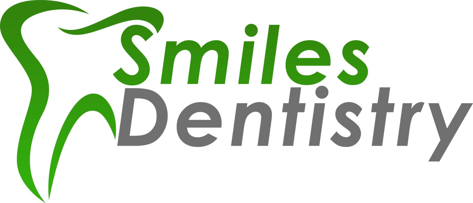 The logo for smiles dentistry has a green tooth on it.