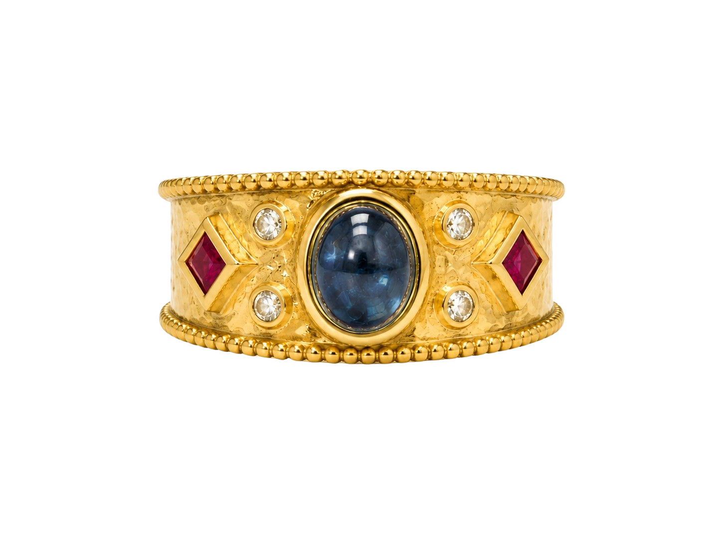1.50ct Blue Tourmaline, Ruby & Diamond Cocktail Ring 14K Yellow Gold