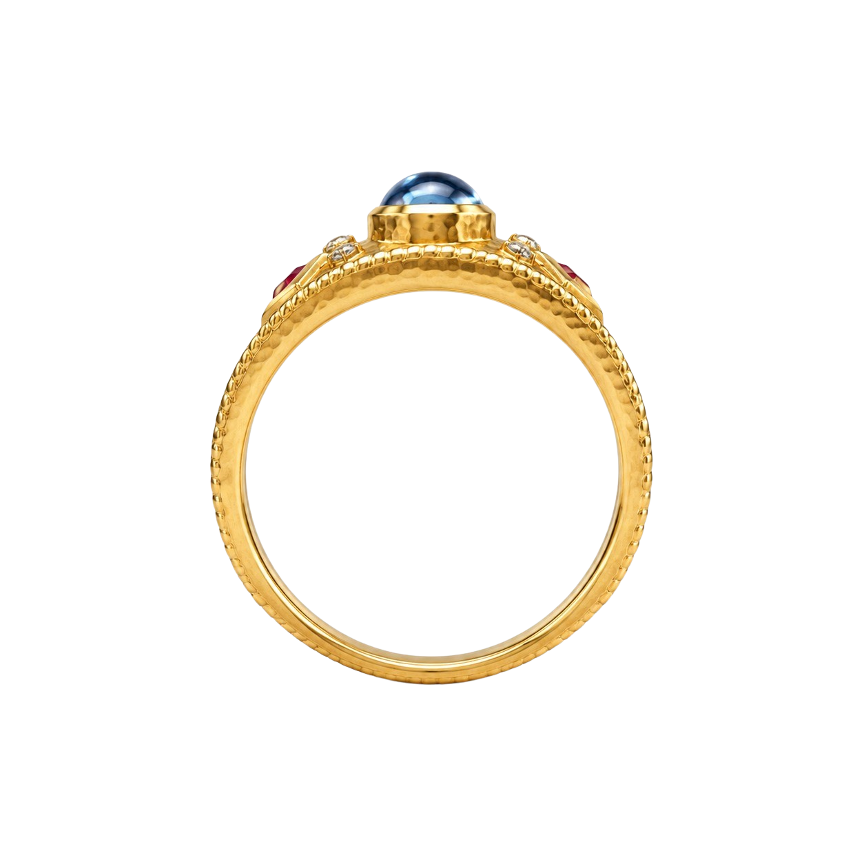 1.50ct Blue Tourmaline, Ruby & Diamond Cocktail Ring 14K Yellow Gold