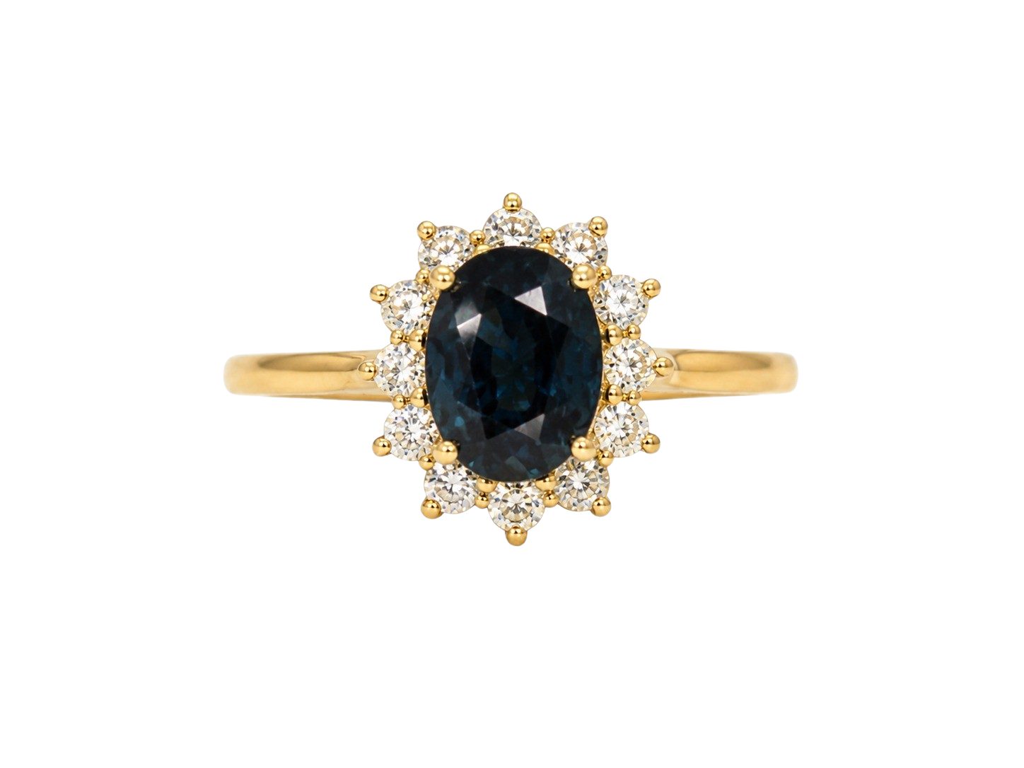 1.00ct Oval Sapphire & Diamond Halo Cocktail Ring 14K Yellow Gold