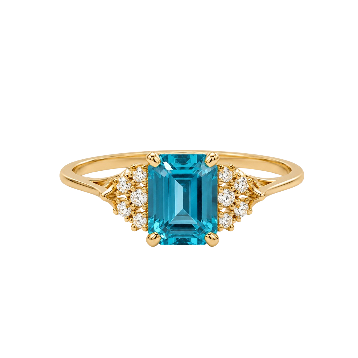 3.00ct Emerald-Cut Blue Topaz & Diamond Cocktail Ring 14K Yellow Gold