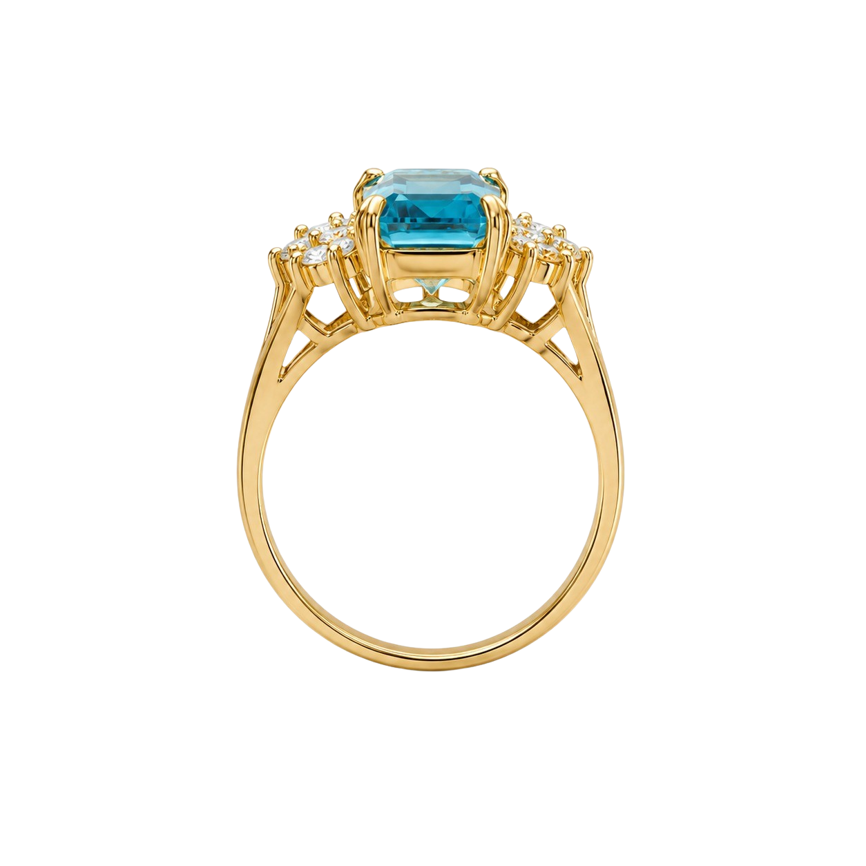 3.00ct Emerald-Cut Blue Topaz & Diamond Cocktail Ring 14K Yellow Gold