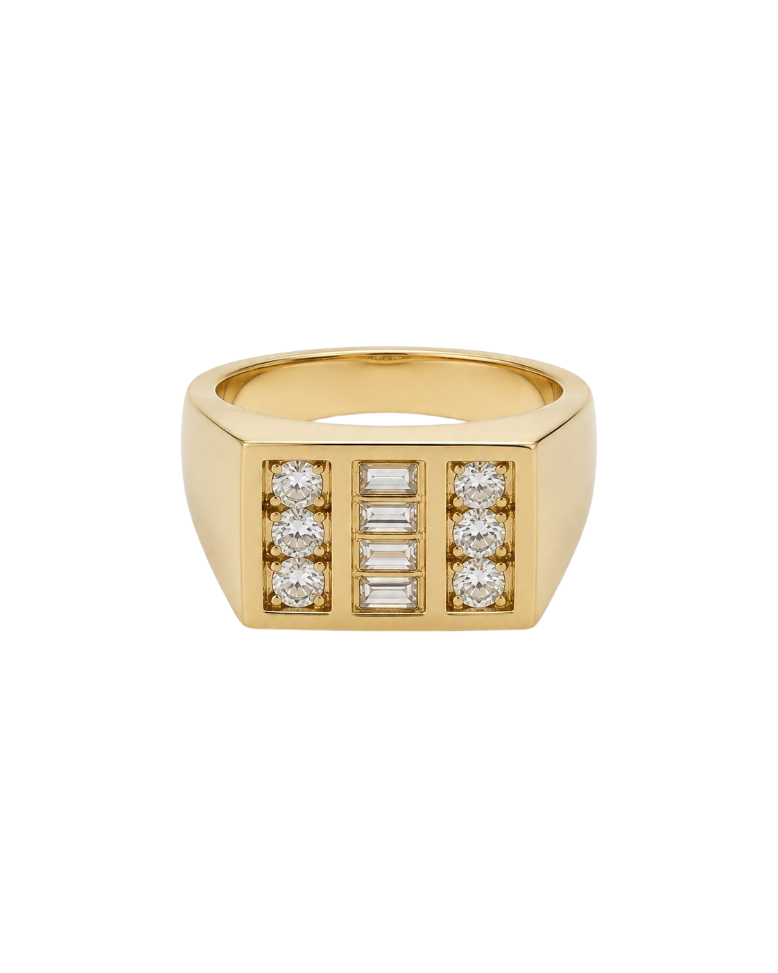 0.25ct Two-Row Round & Baguette Diamond Men's Ring 14K Yellow Gold