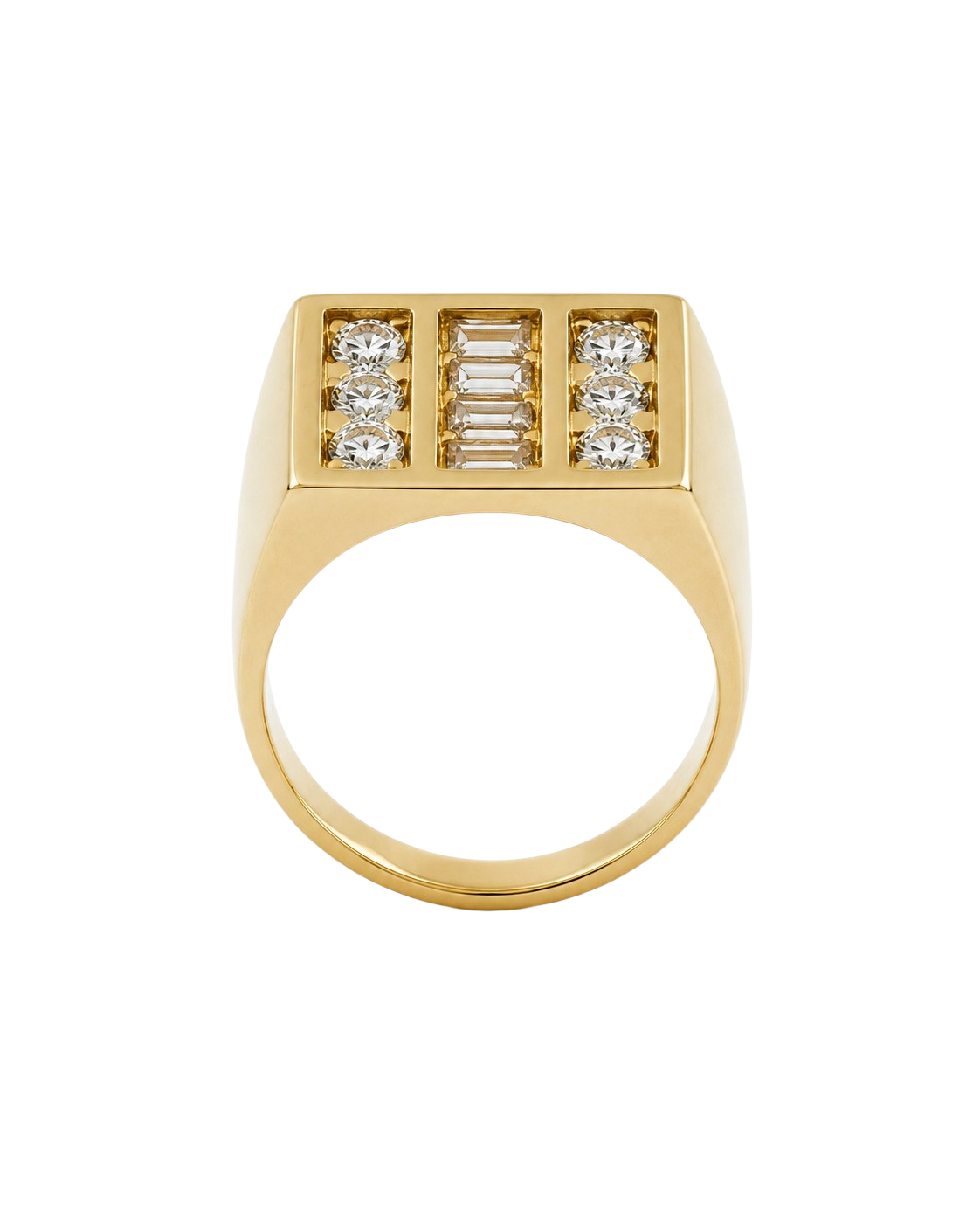 0.25ct Two-Row Round & Baguette Diamond Men's Ring 14K Yellow Gold