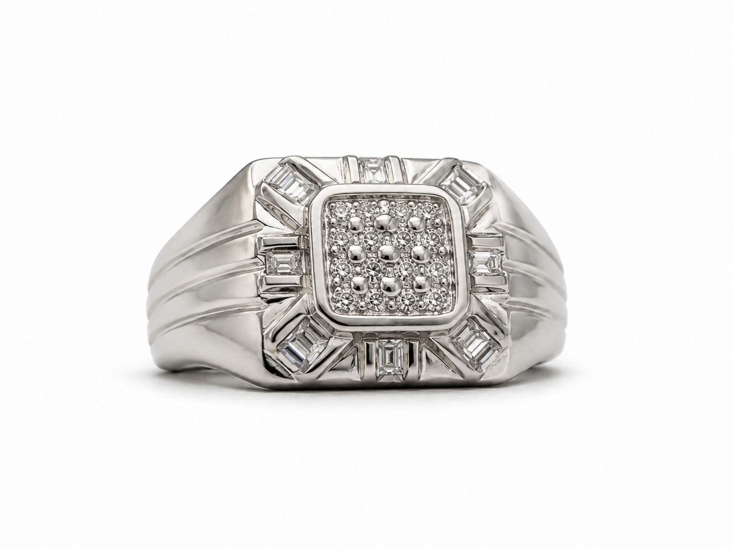 0.64ct Baguette & Pavé Diamond Men’s Ring 14K White Gold