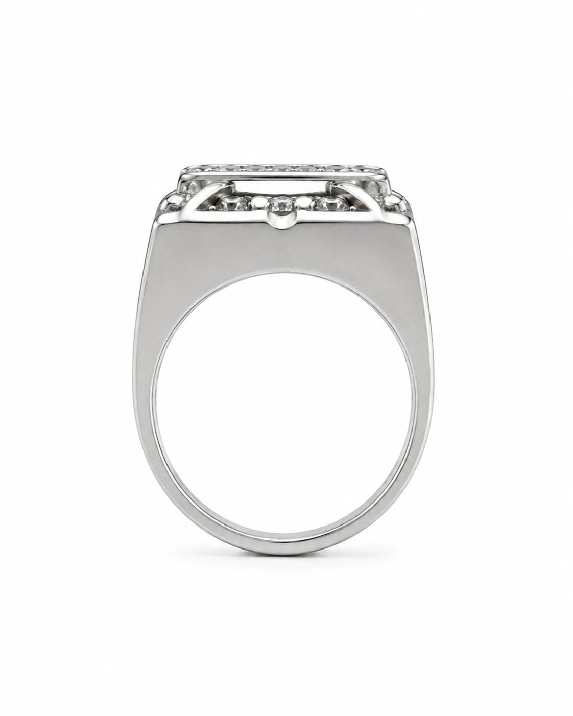 0.64ct Baguette & Pavé Diamond Men’s Ring 14K White Gold