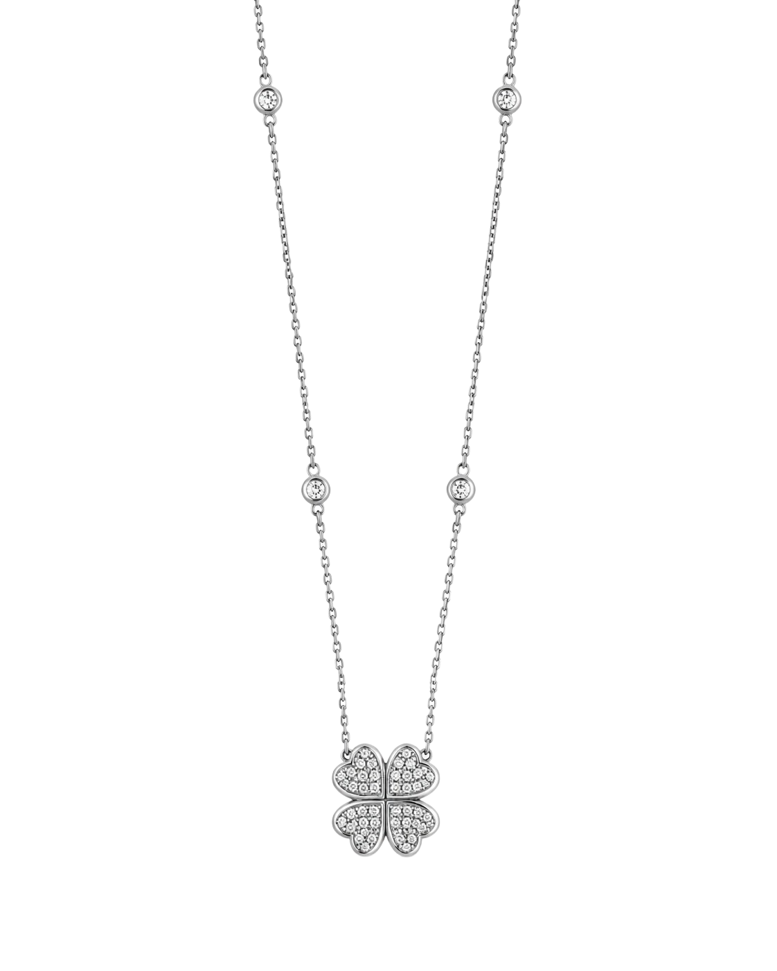 0.20ct Diamond Four-Leaf Clover Necklace 18K White Gold