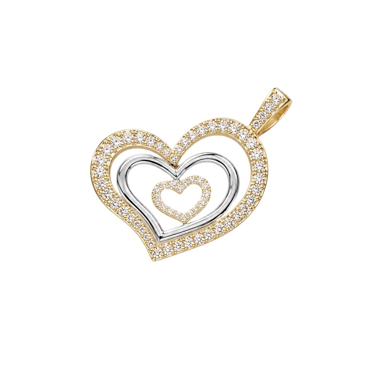 1.05ct Diamond Double Heart Necklace 14K Two-Tone Gold