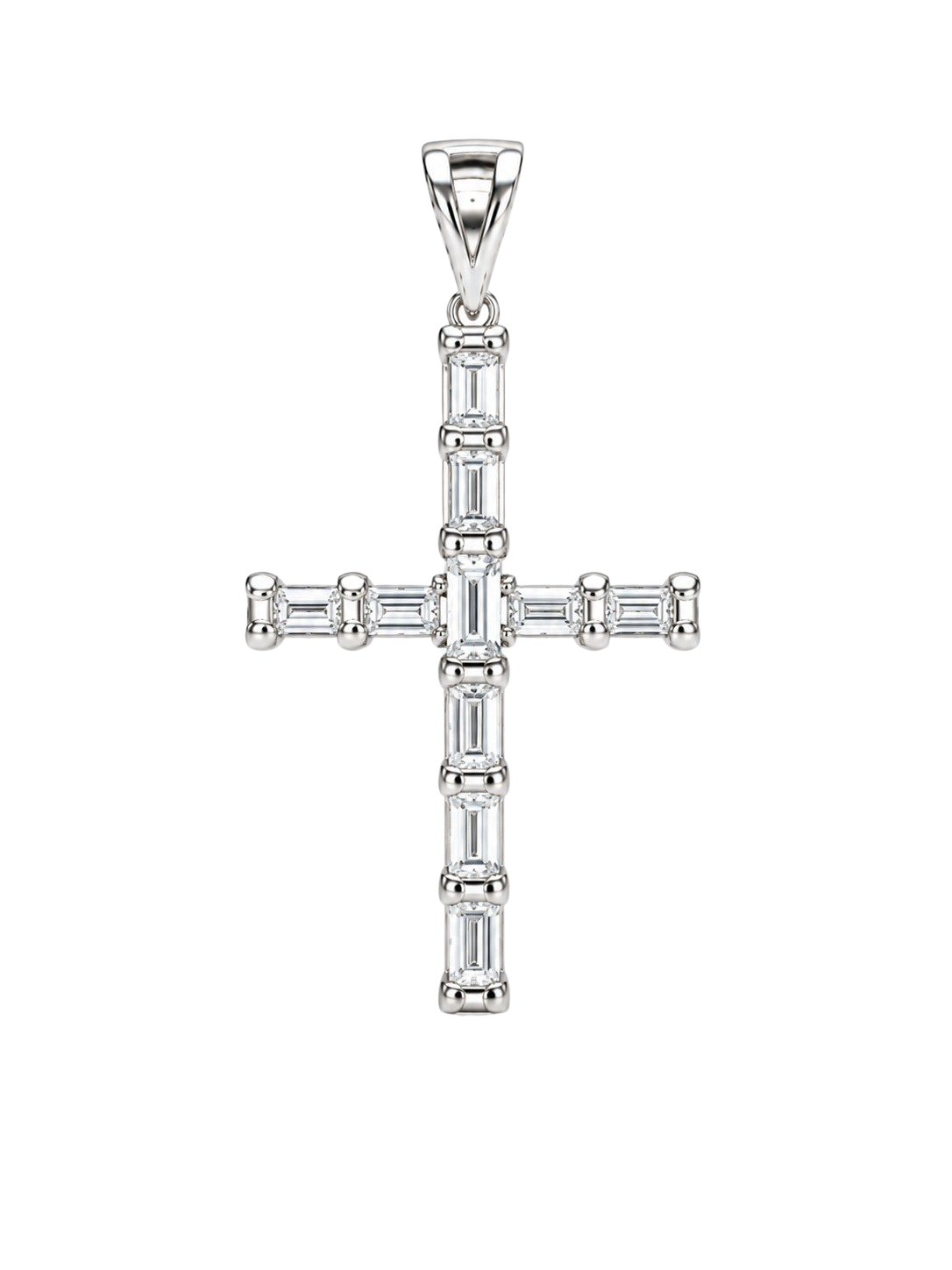 0.13ct Baguette Diamond Cross Necklace 14K White Gold