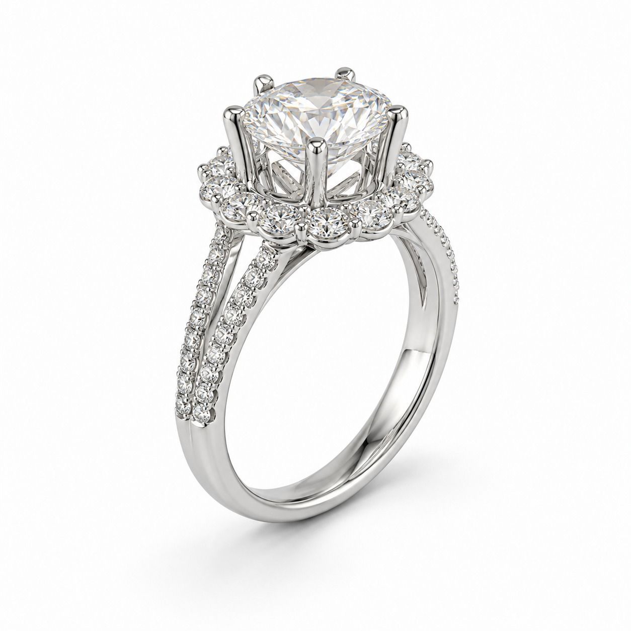 3.01ct Oval Halo Engagement Ring with Split Shank in 18K White Gold