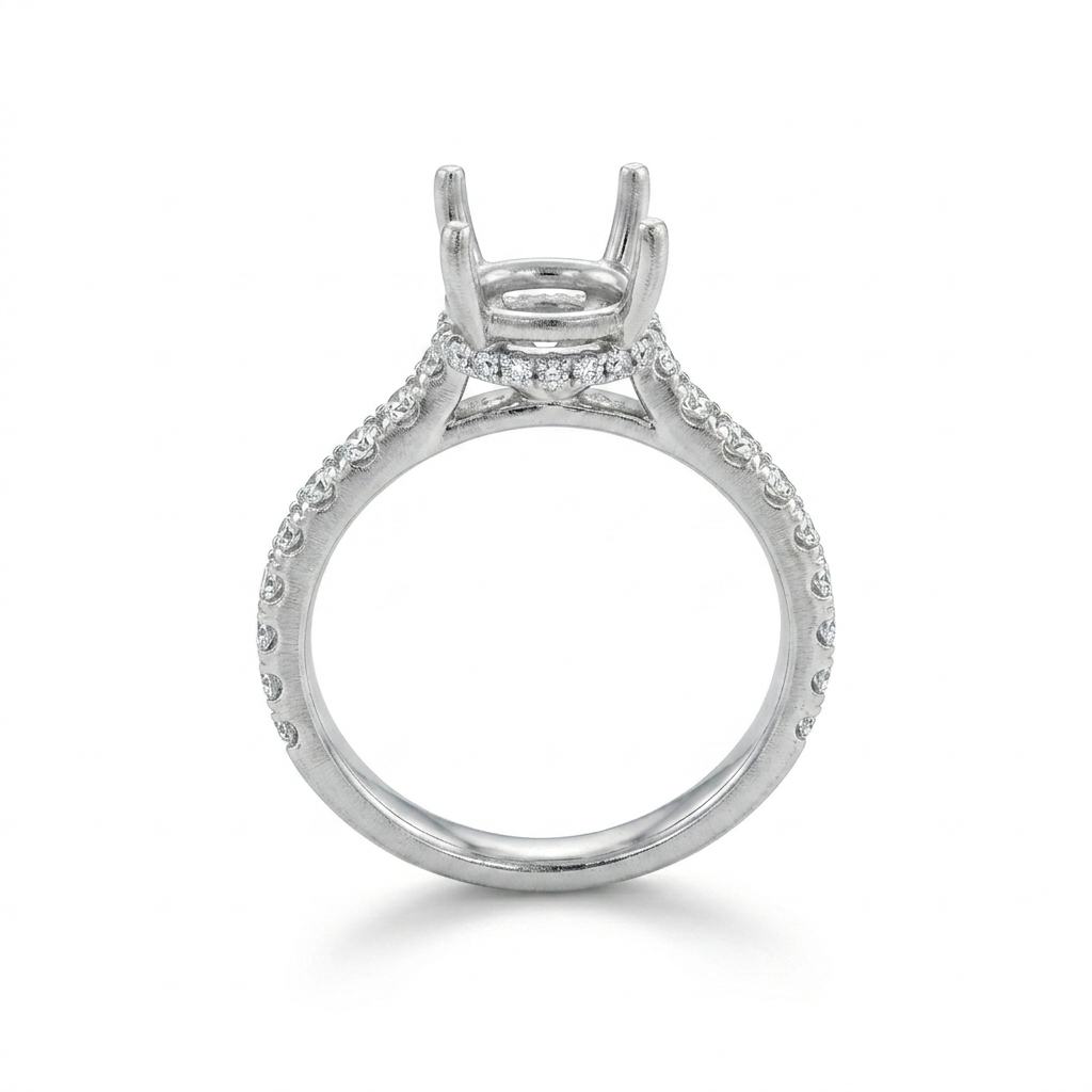 3.02ct Hidden Halo Engagement Ring Setting 18K White Gold