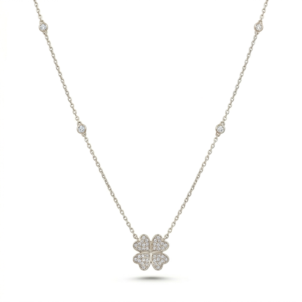 .20ct Clover Diamond Necklace 18K White Gold