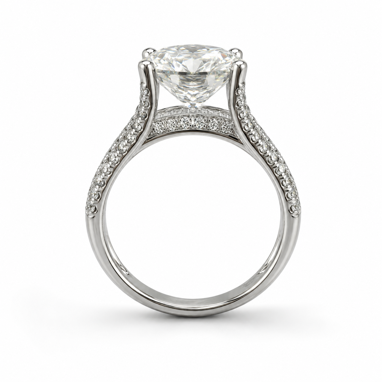 5.08ct Round Lab Diamond - 18K White Gold Baguette Engagement Ring