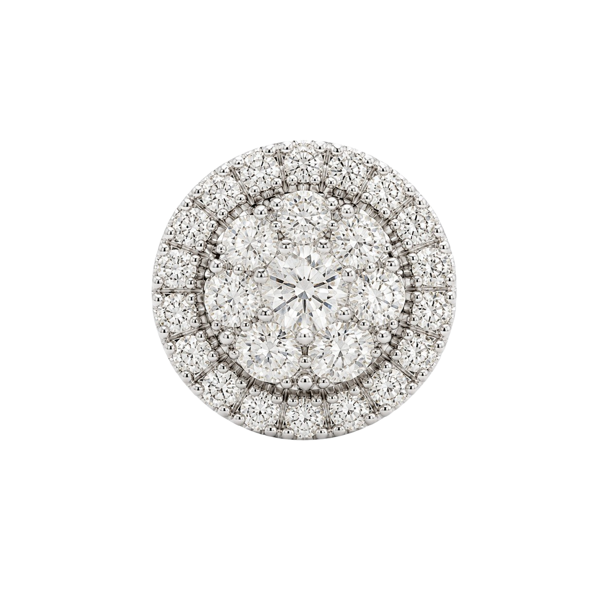 18K White Gold Round Diamond Cluster Halo Stud Earrings