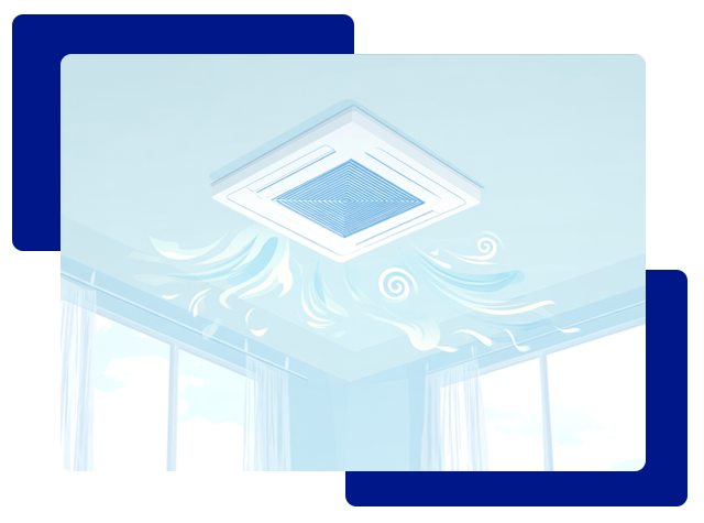 Ceiling air conditioning unit blowing cool air in a room.