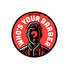 The logo for who 's your barber shows a man with a question mark on his face.
