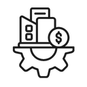Gear with stacked bills and a dollar coin icon, representing finance or money management